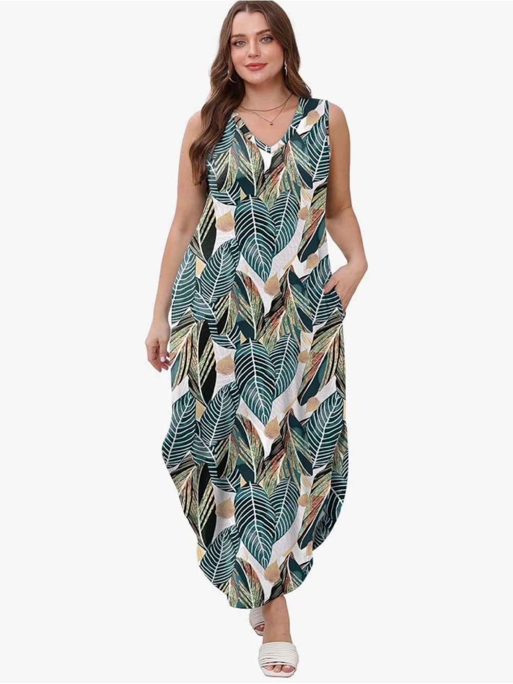 Tropical Leaf Print Maxi Cover-Up Dress - Green size S - Picture 2 of 3
